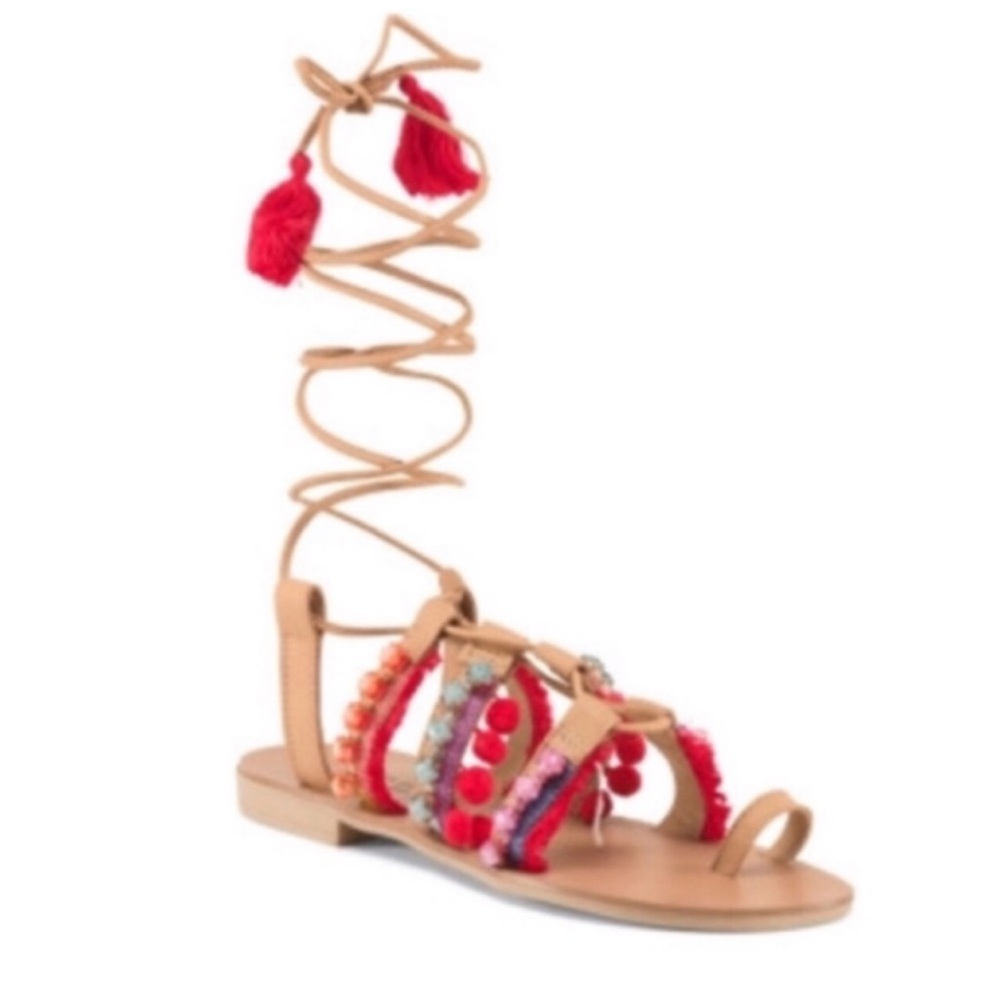 BARBARA BARBIERI Italy Genuine Leather Lace Up Toe Ring Gladiator Sandal